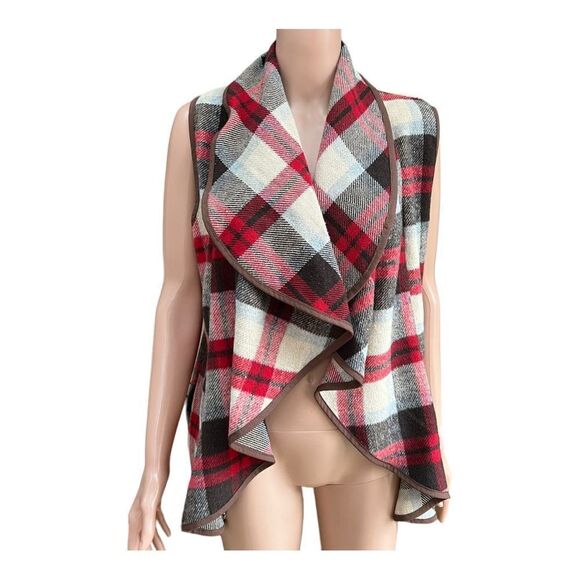 unidear Jackets & Blazers - Unidear open waterfall front Unidear Flannel plaid vest size M cotton Blend